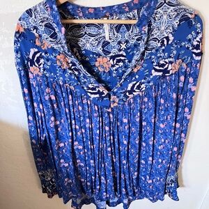 Free People Wildflower Fields Floral Blue Women's Tunic